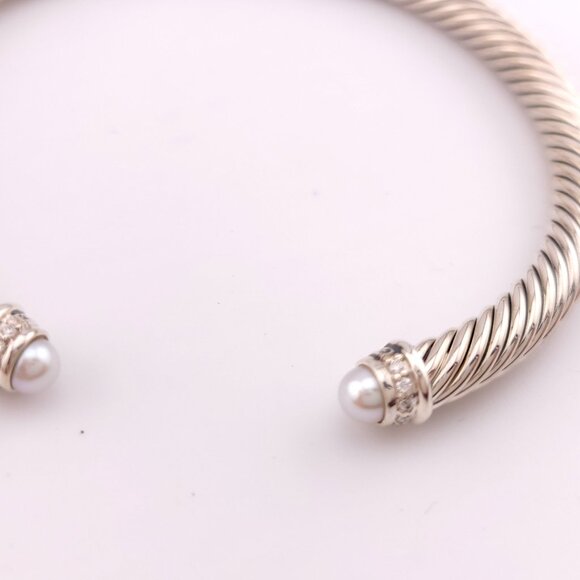 DAVID YURMAN 5mm Cable Classic Pearl Bracelet Pavé Diamonds Sterling Silver 7 - Picture 7 of 8